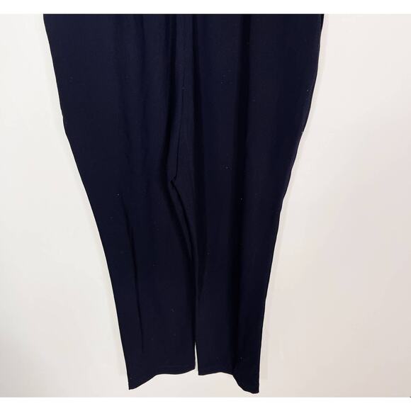 Harlyn Large L Navy Blue Black Lace Illusion Neck Jumpsuit Sleeveless Overlay - Picture 10 of 12